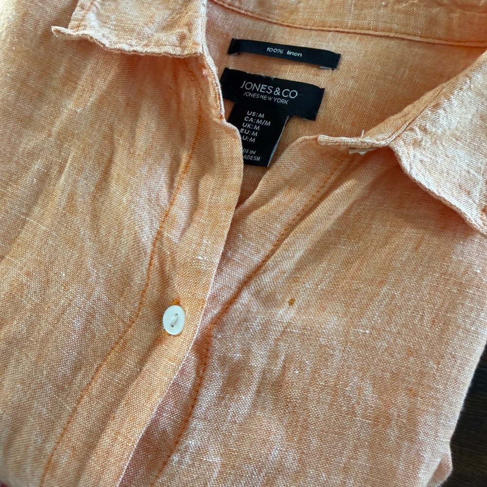 Jones New York Jones & Co 100% Linen Tunic Shirt Dress Orange Apricot Medium - Picture 12 of 14